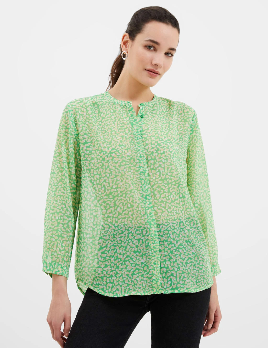 French Connection Geometric Collarless Relaxed Shirt 1 French Connection Geometric Collarless Relaxed Shirt