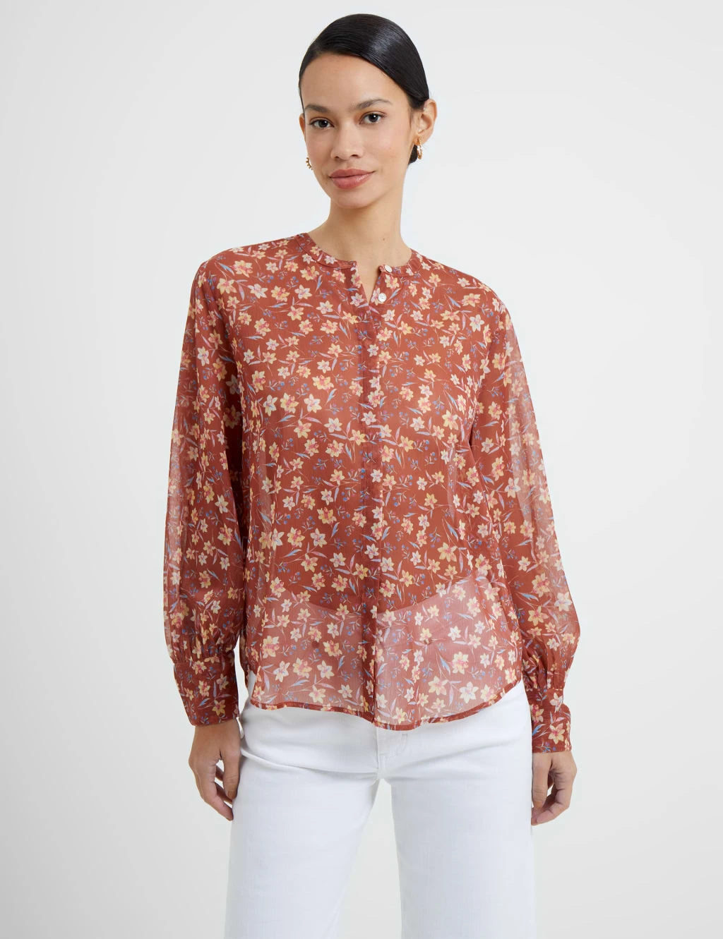 French Connection Sheer Floral Relaxed Shirt 1 French Connection Sheer Floral Relaxed Shirt