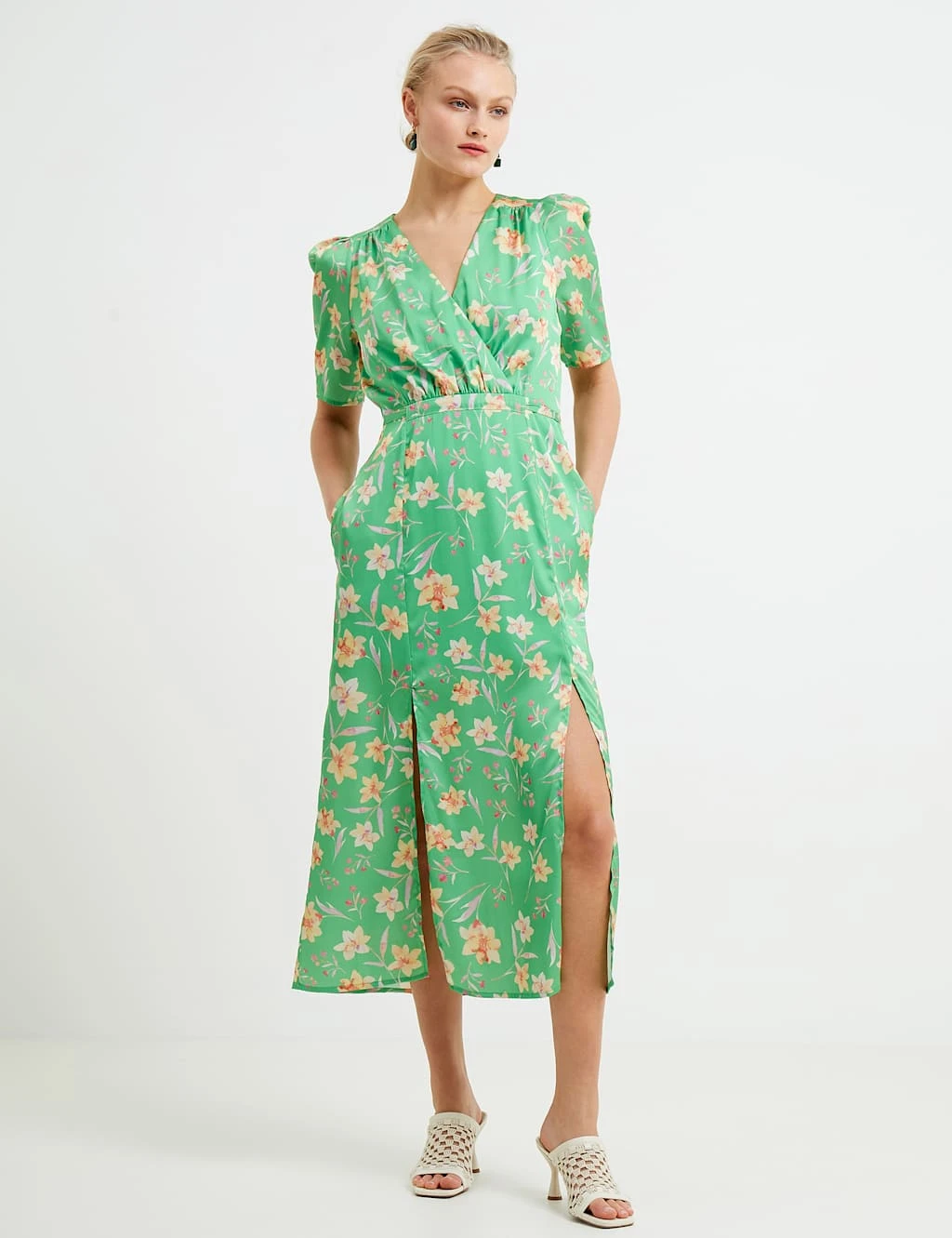 French Connection Floral V-Neck Tie Detail Midi Wrap Dress 1 French Connection Floral V-Neck Tie Detail Midi Wrap Dress
