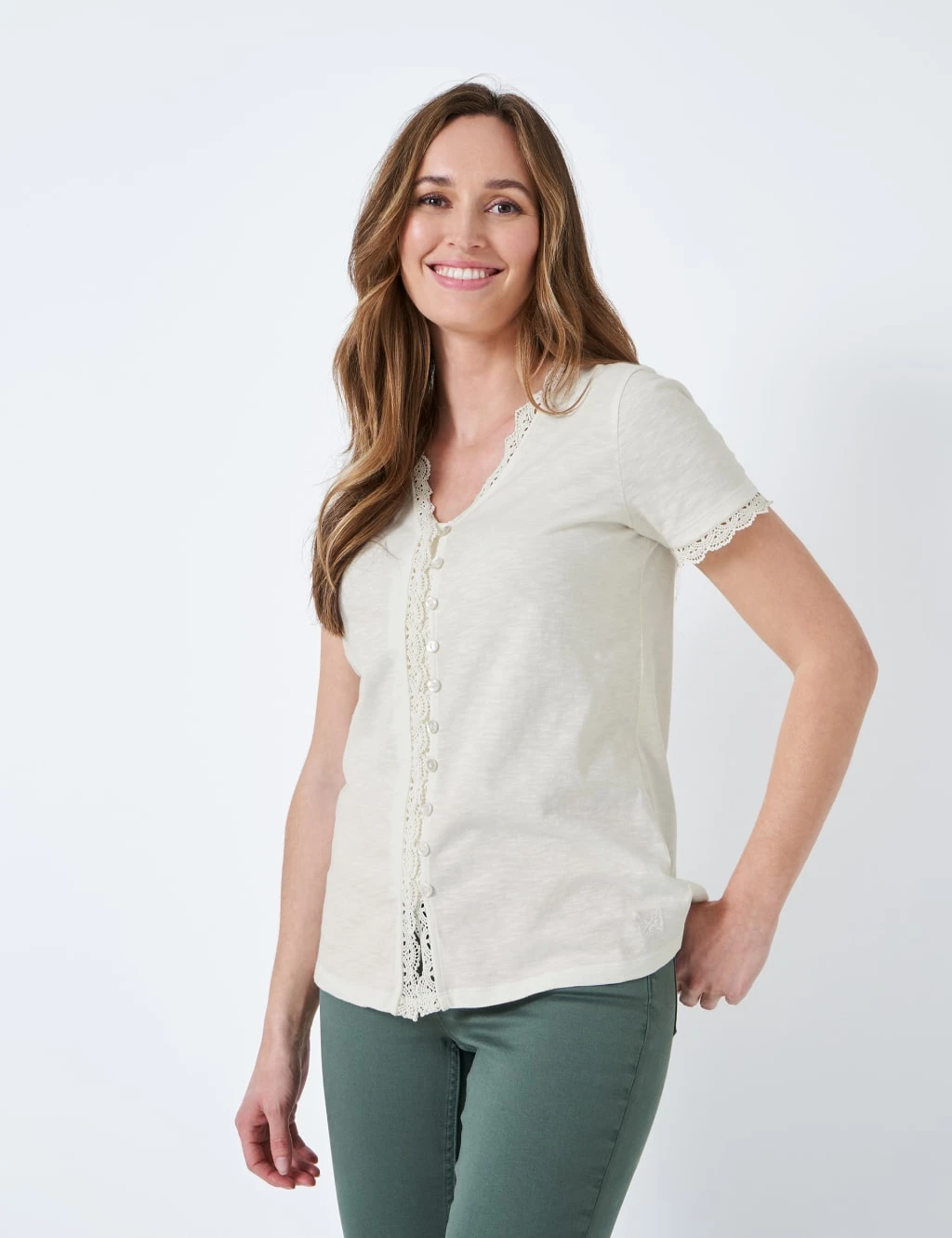 Pure Cotton Embroidered V-Neck Blouse 1 Pure Cotton Embroidered V-Neck Blouse