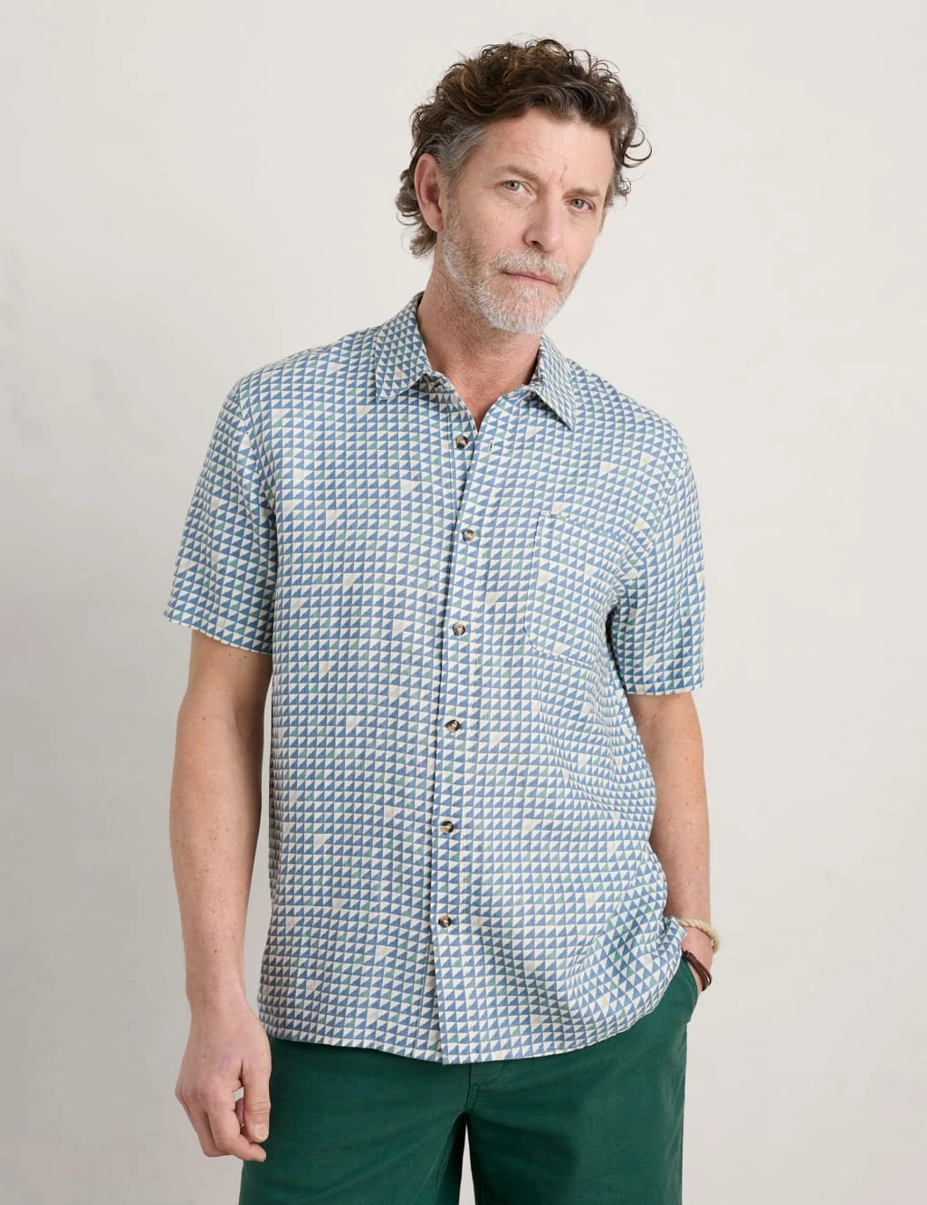 Pure Linen Geometric Print Shirt 3 Pure Linen Geometric Print Shirt - Image 3