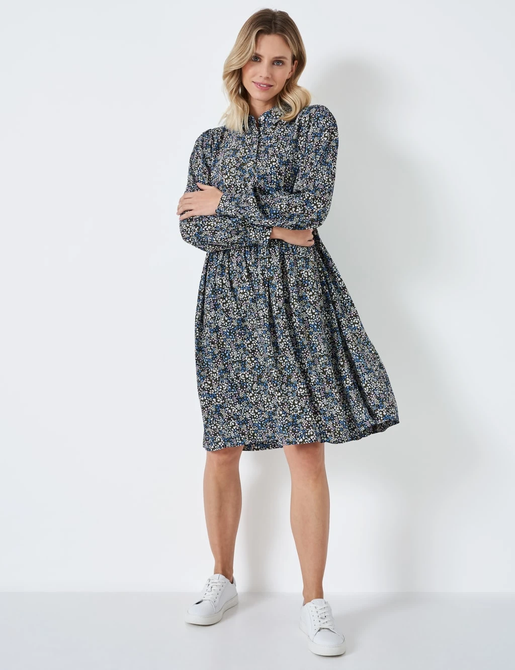 Floral Knee Length Shirt Dress 1 Floral Knee Length Shirt Dress