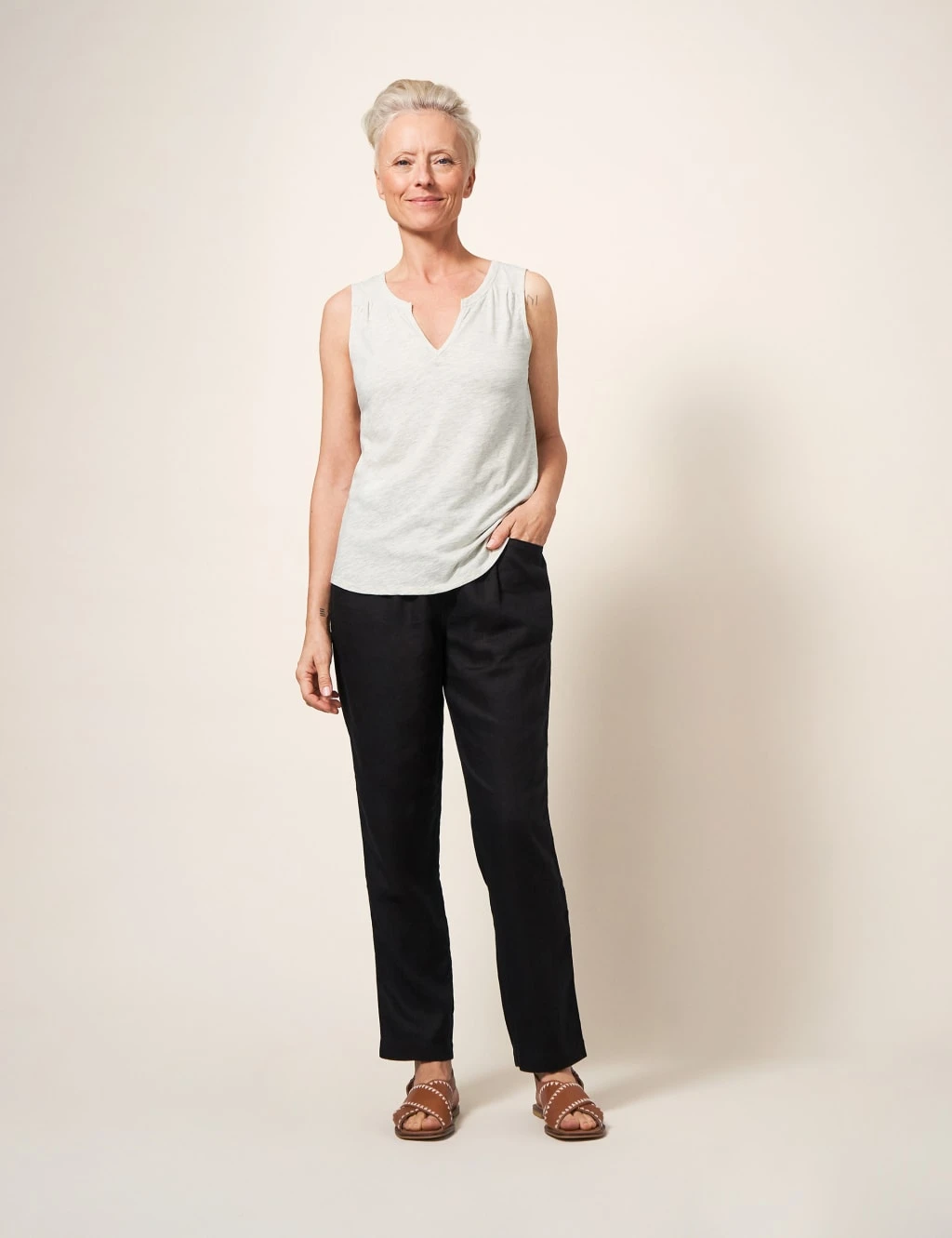 WHITE STUFF Pure Cotton Notch Neck Vest Top 1 WHITE STUFF Pure Cotton Notch Neck Vest Top