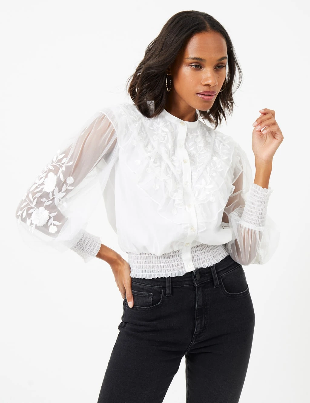 French Connection Embroidered Crew Neck Relaxed Blouse 3 French Connection Embroidered Crew Neck Relaxed Blouse - Image 3