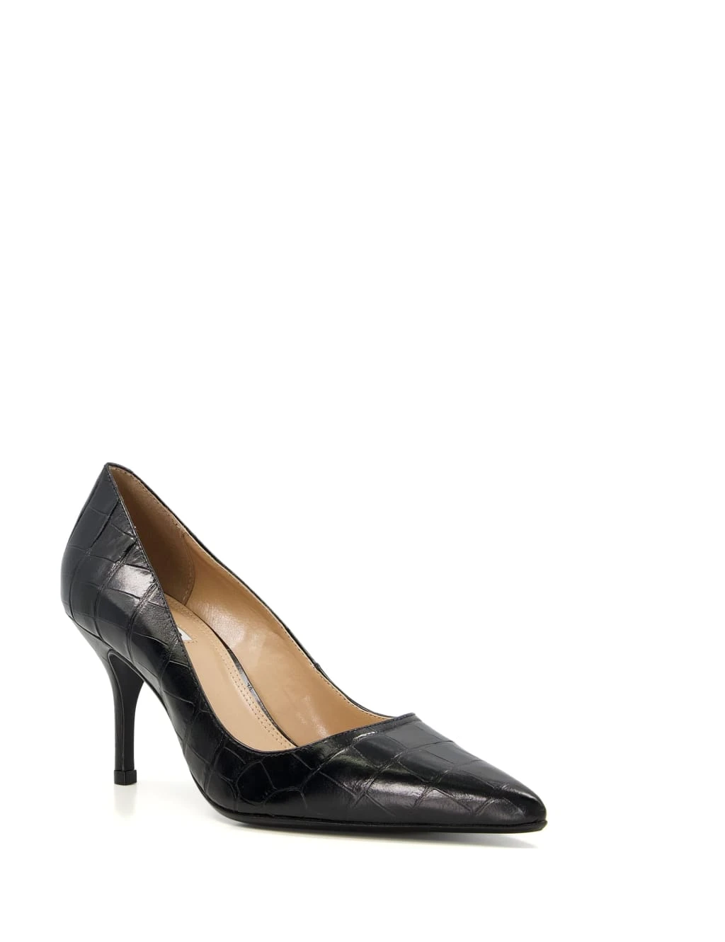 Dune London Leather Croc Stiletto Pointed Court Shoes 1 Dune London Leather Croc Stiletto Pointed Court Shoes
