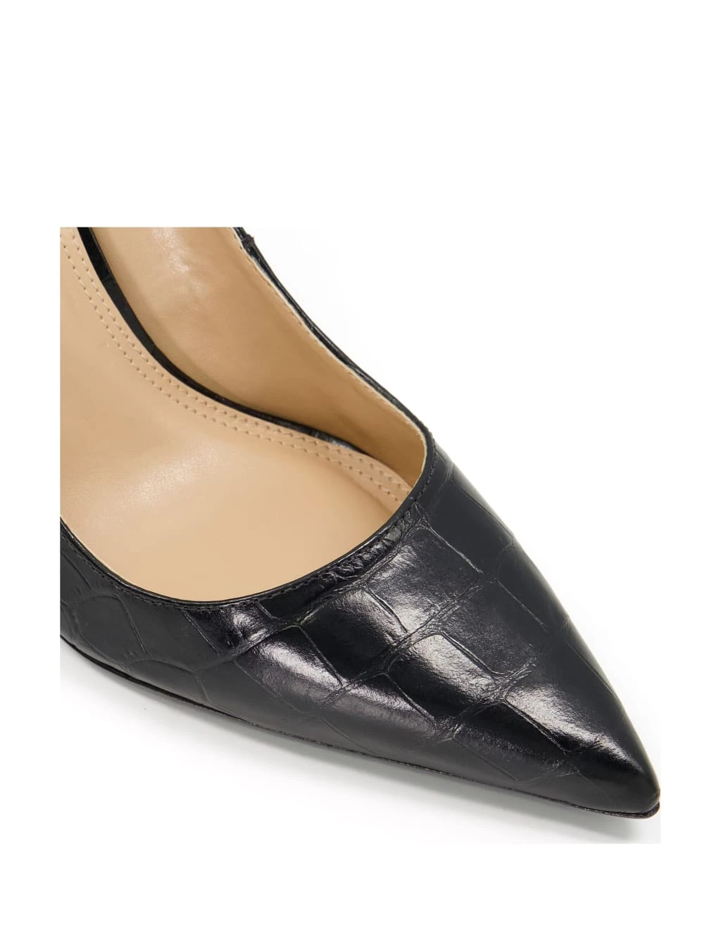 Dune London Leather Croc Stiletto Pointed Court Shoes 3 Dune London Leather Croc Stiletto Pointed Court Shoes - Image 3