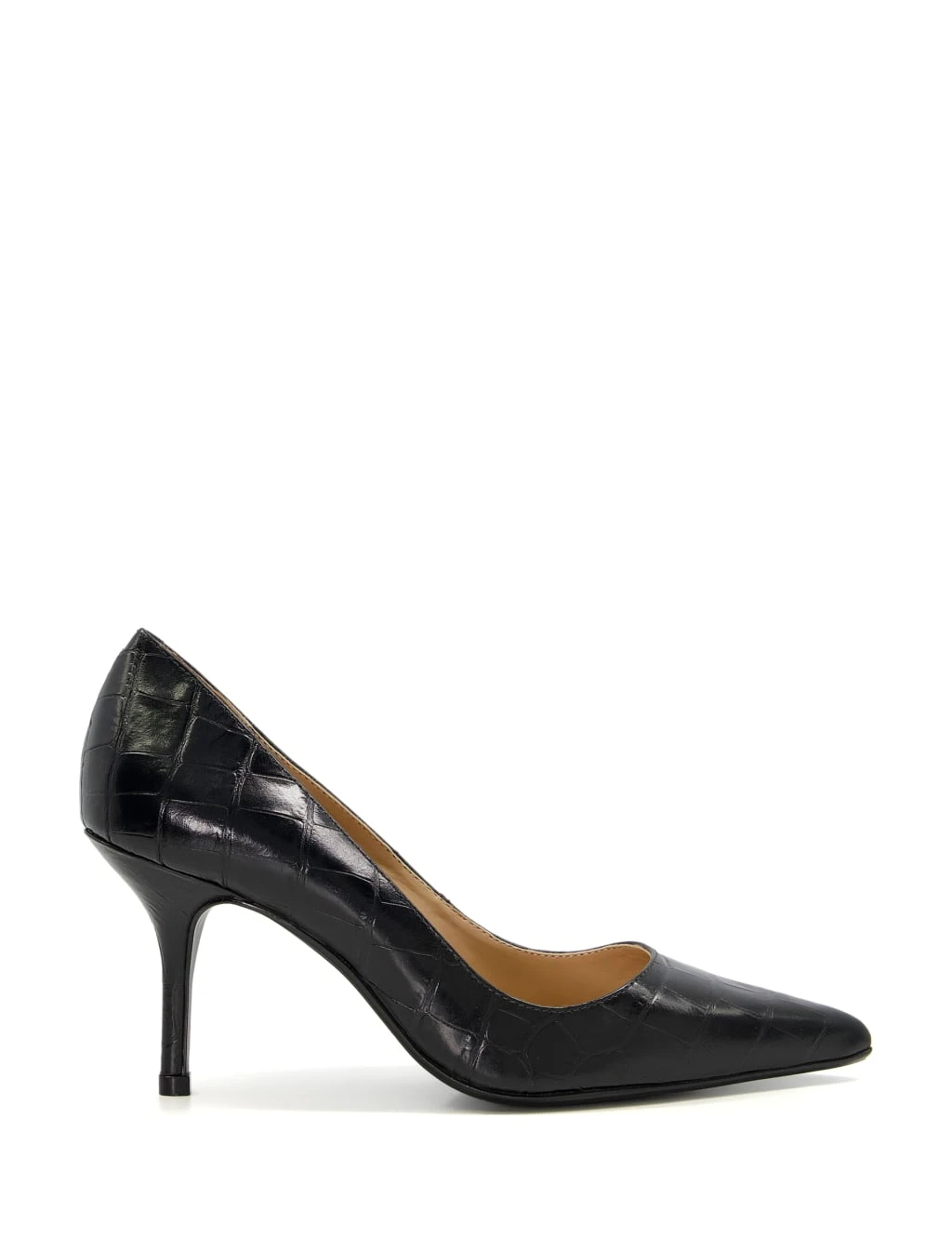 Dune London Leather Croc Stiletto Pointed Court Shoes 2 Dune London Leather Croc Stiletto Pointed Court Shoes - Image 2