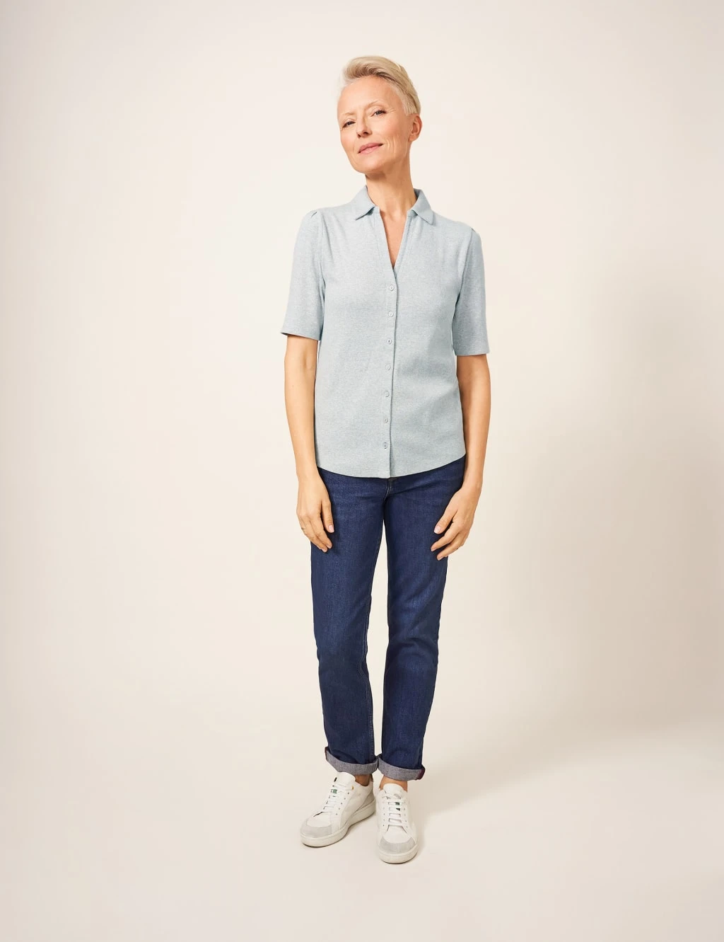 WHITE STUFF Cotton Rich Ribbed V-Neck Shirt 5 WHITE STUFF Cotton Rich Ribbed V-Neck Shirt - Image 5