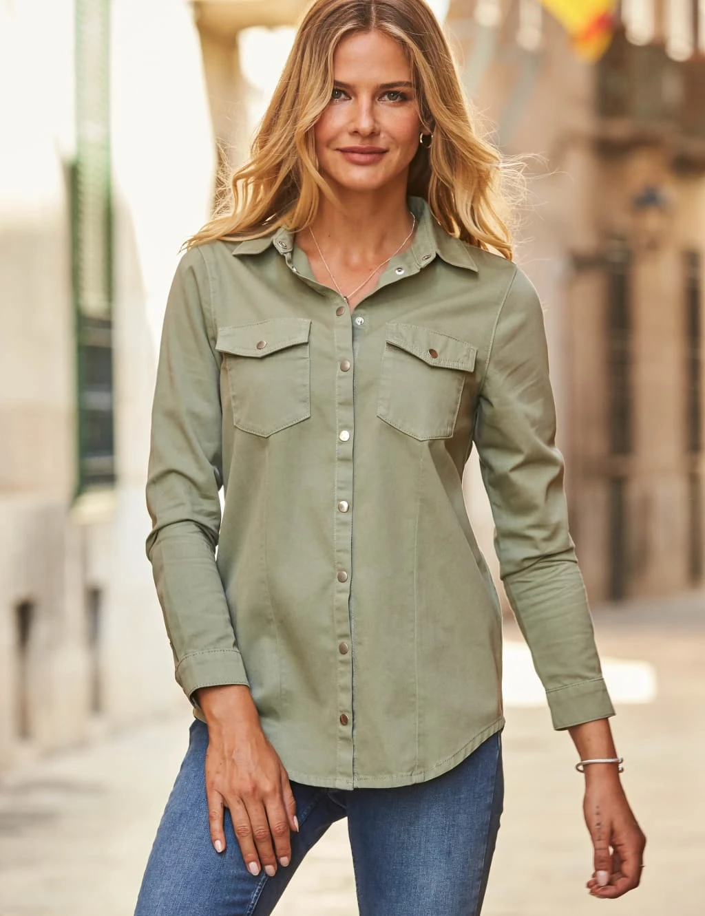 Denim Collared Longline Long Sleeve Shirt 3 Denim Collared Longline Long Sleeve Shirt - Image 3