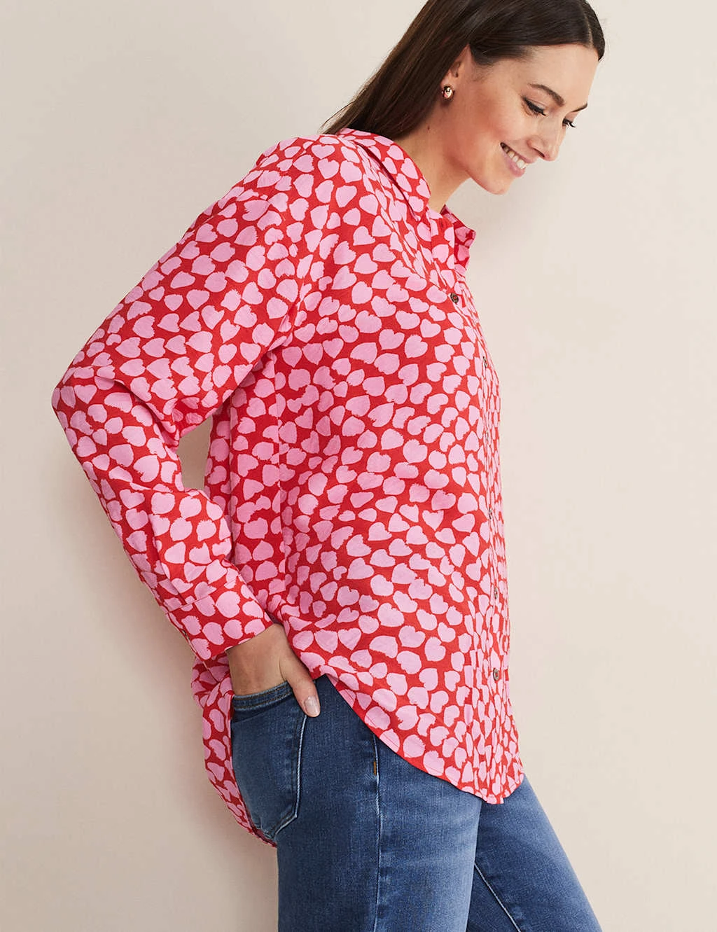 Heart Print Collared Shirt 4 Heart Print Collared Shirt - Image 4