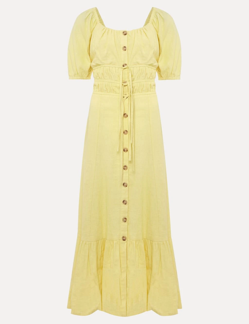 Linen Blend Square Neck Midi Tea Dress 2 Linen Blend Square Neck Midi Tea Dress - Image 2