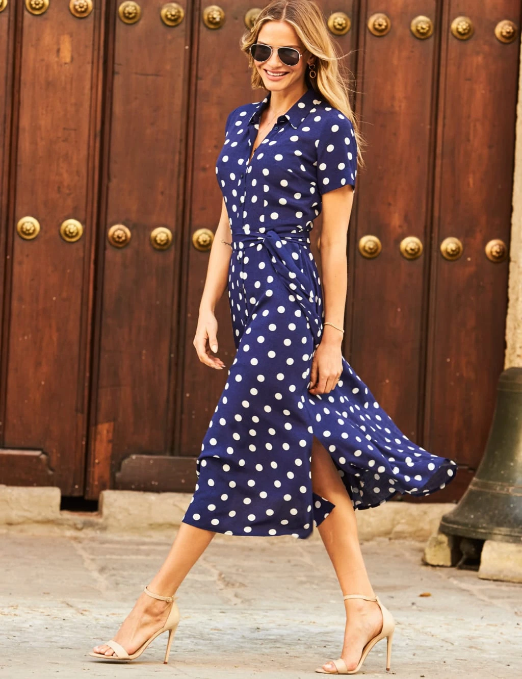 Polka Dot Short Sleeve Midi Shirt Dress 1 Polka Dot Short Sleeve Midi Shirt Dress