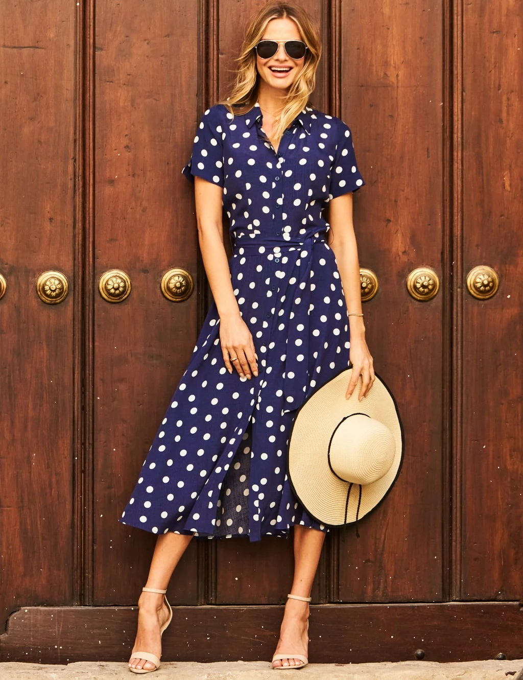 Polka Dot Short Sleeve Midi Shirt Dress 4 Polka Dot Short Sleeve Midi Shirt Dress - Image 4