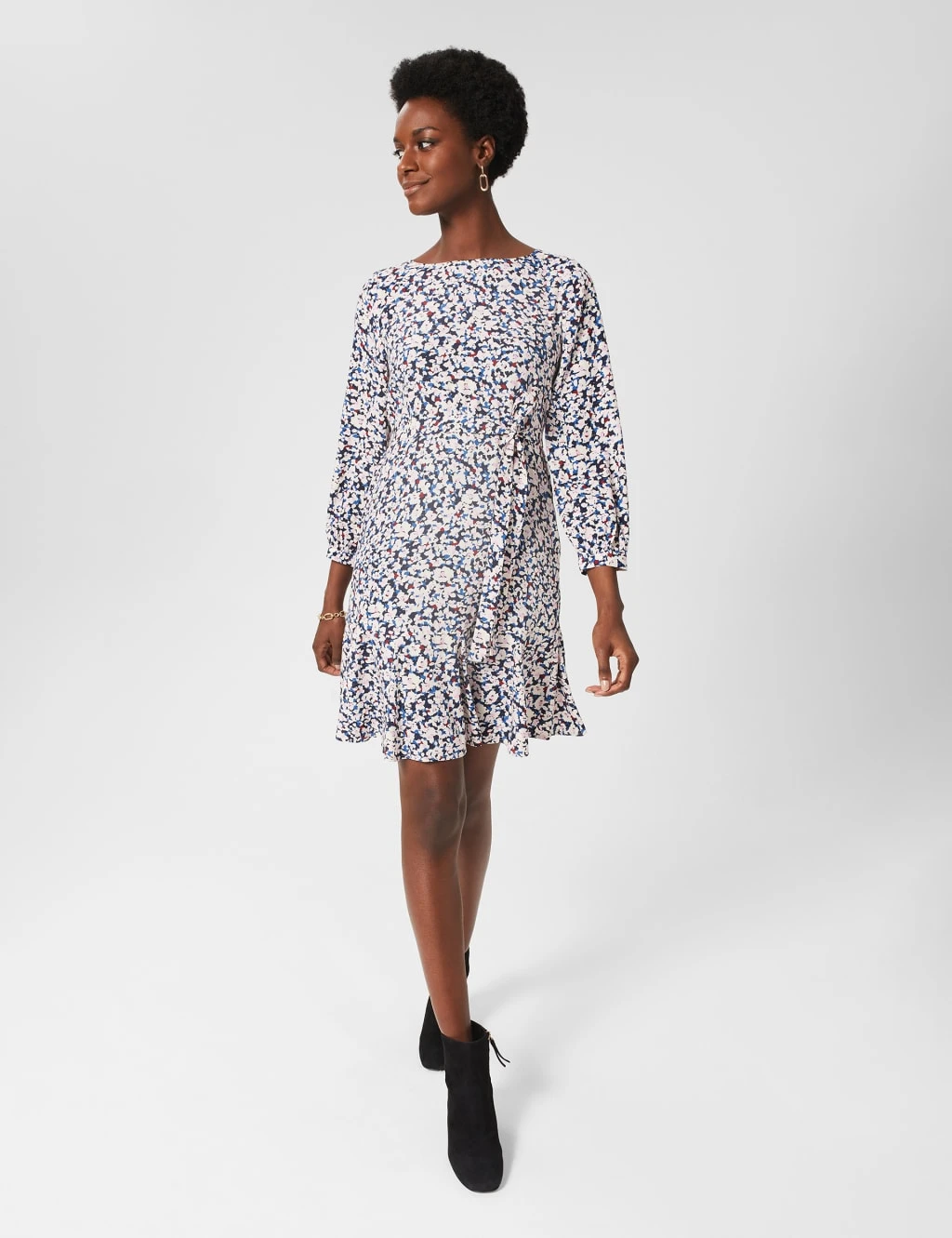 Printed Slash Neck Waisted Dress 1 Printed Slash Neck Waisted Dress