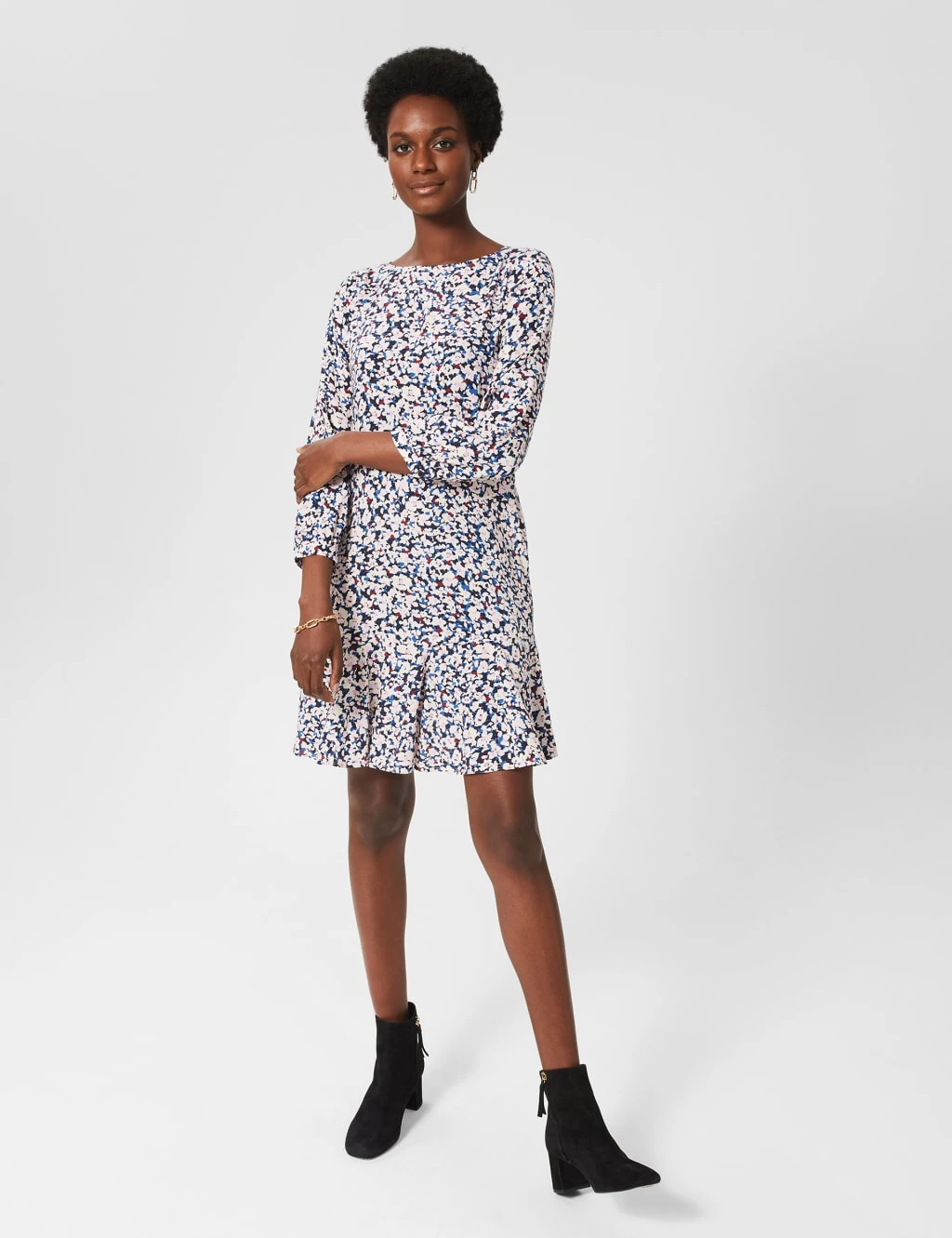 Printed Slash Neck Waisted Dress 3 Printed Slash Neck Waisted Dress - Image 3