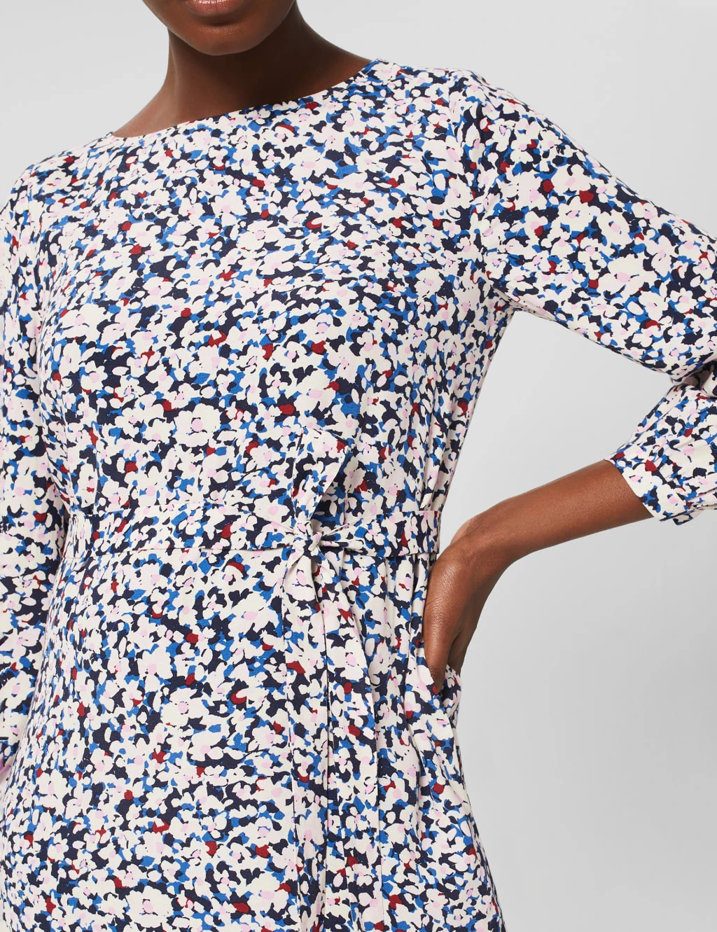 Printed Slash Neck Waisted Dress 4 Printed Slash Neck Waisted Dress - Image 4