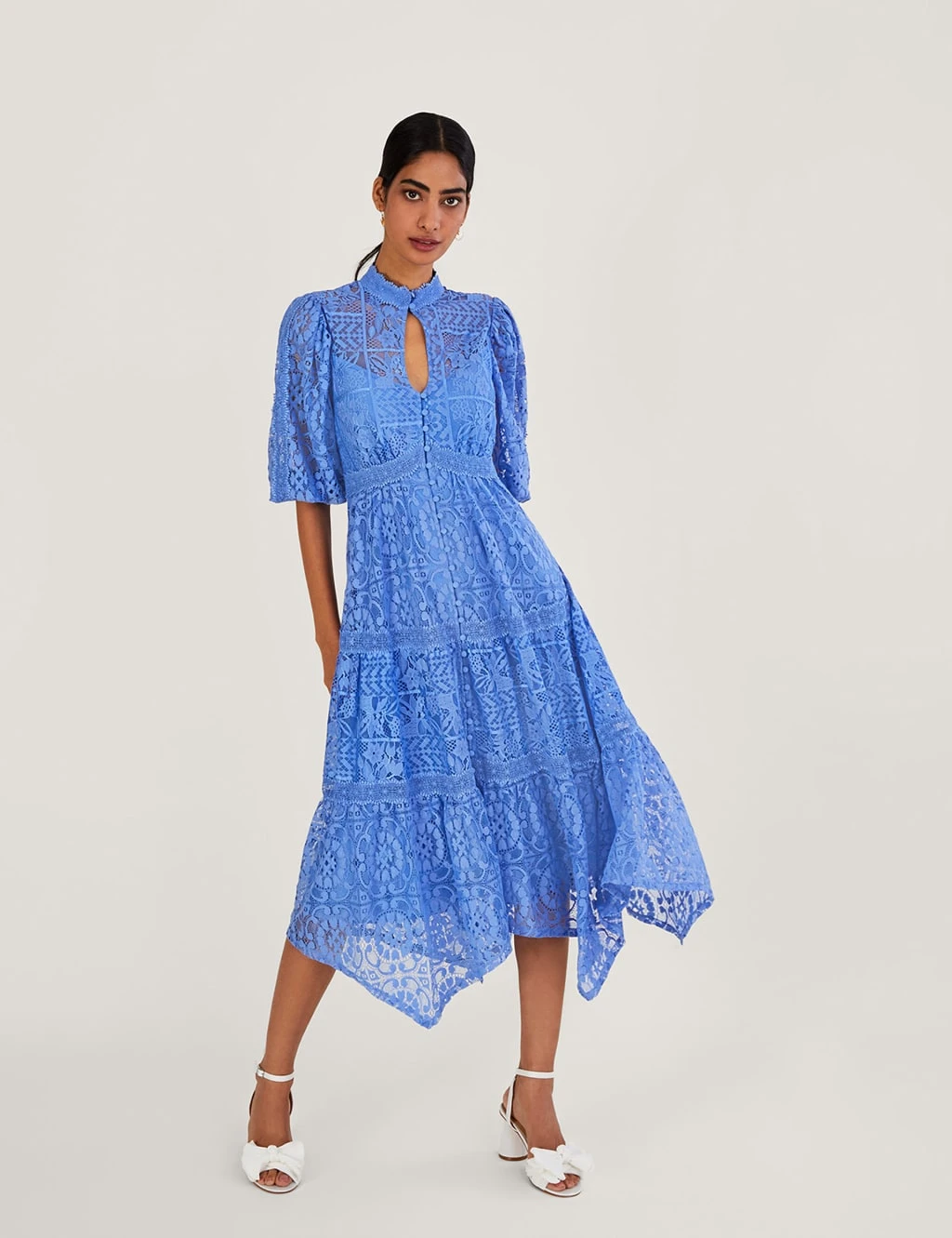 MONSOON Lace High Neck Midi Shirt Dress 1 MONSOON Lace High Neck Midi Shirt Dress