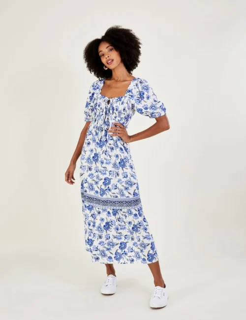 MONSOON Floral Square Neck Midaxi Tiered Dress