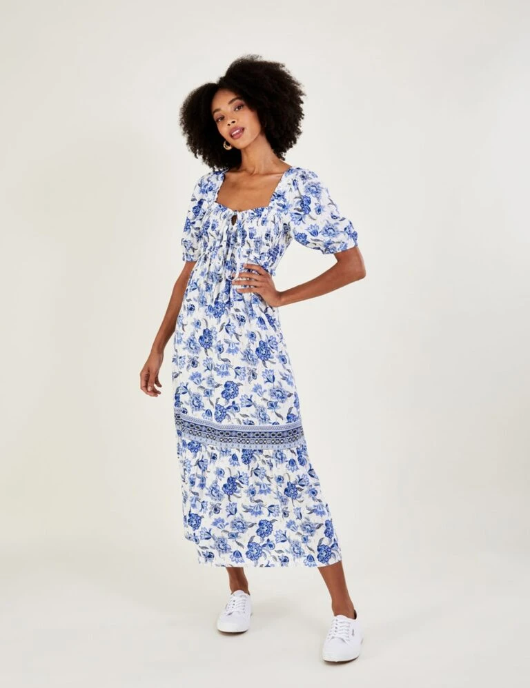 MONSOON Floral Square Neck Midaxi Tiered Dress