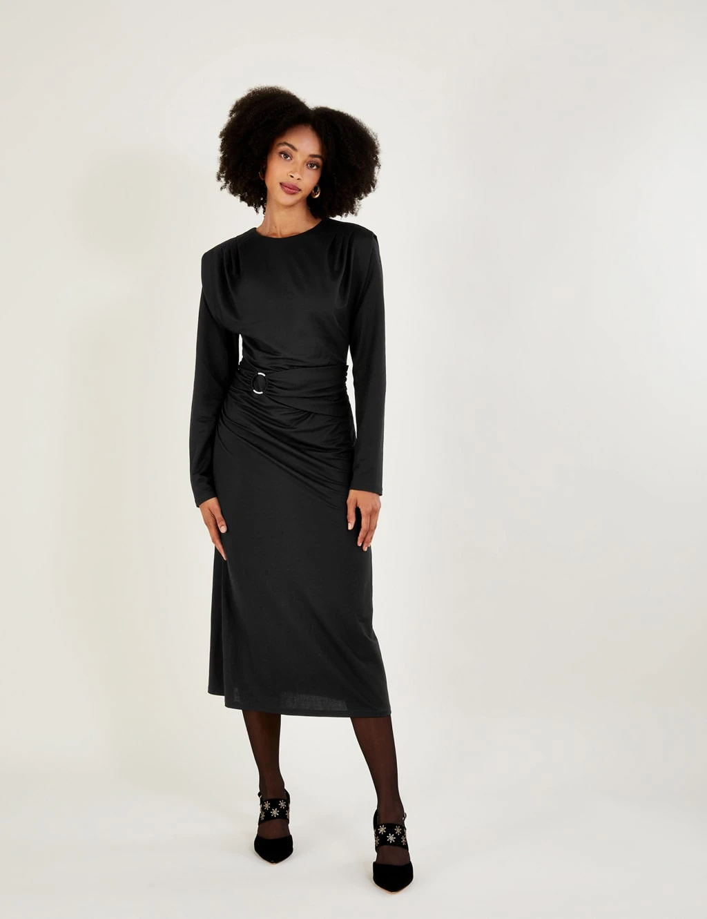 MONSOON Jersey Round Neck Belted Midi Waisted Dress 1 MONSOON Jersey Round Neck Belted Midi Waisted Dress