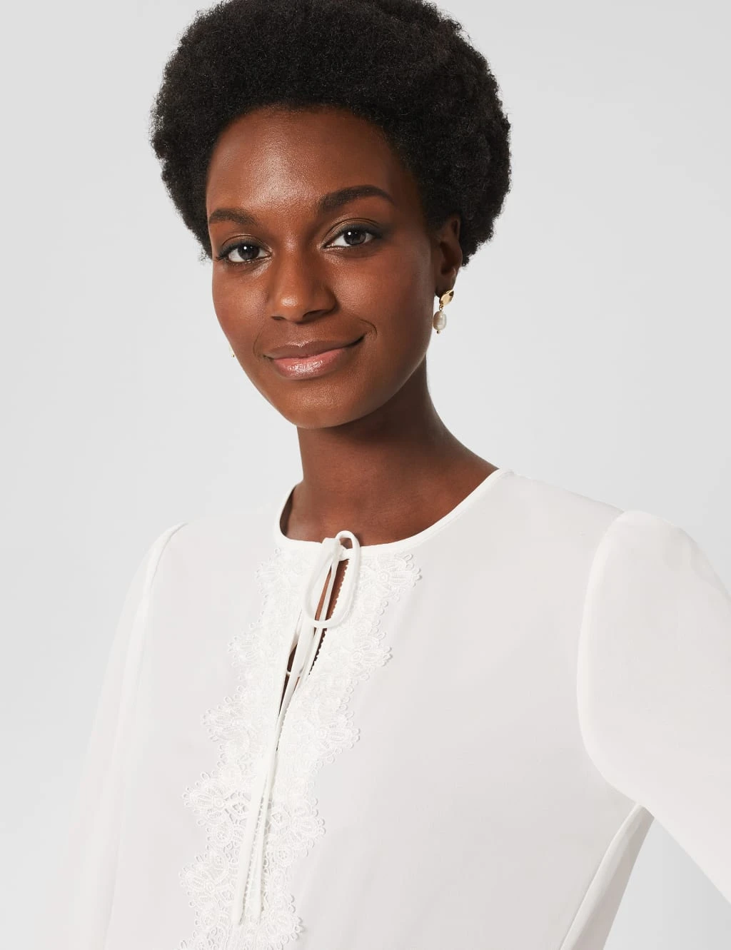 Embroidered Tie Neck Blouson Sleeve Blouse 3 Embroidered Tie Neck Blouson Sleeve Blouse - Image 3