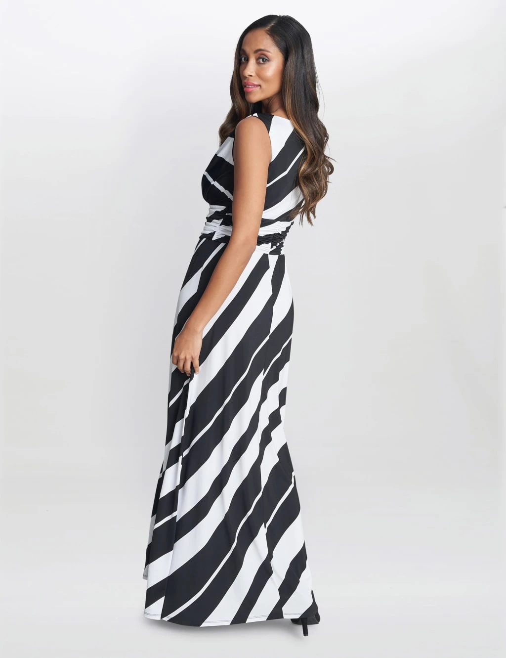 Jersey Striped V-Neck Maxi Waisted Dress 3 Jersey Striped V-Neck Maxi Waisted Dress - Image 3