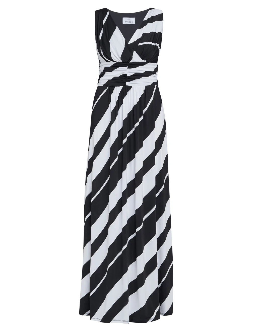 Jersey Striped V-Neck Maxi Waisted Dress 2 Jersey Striped V-Neck Maxi Waisted Dress - Image 2