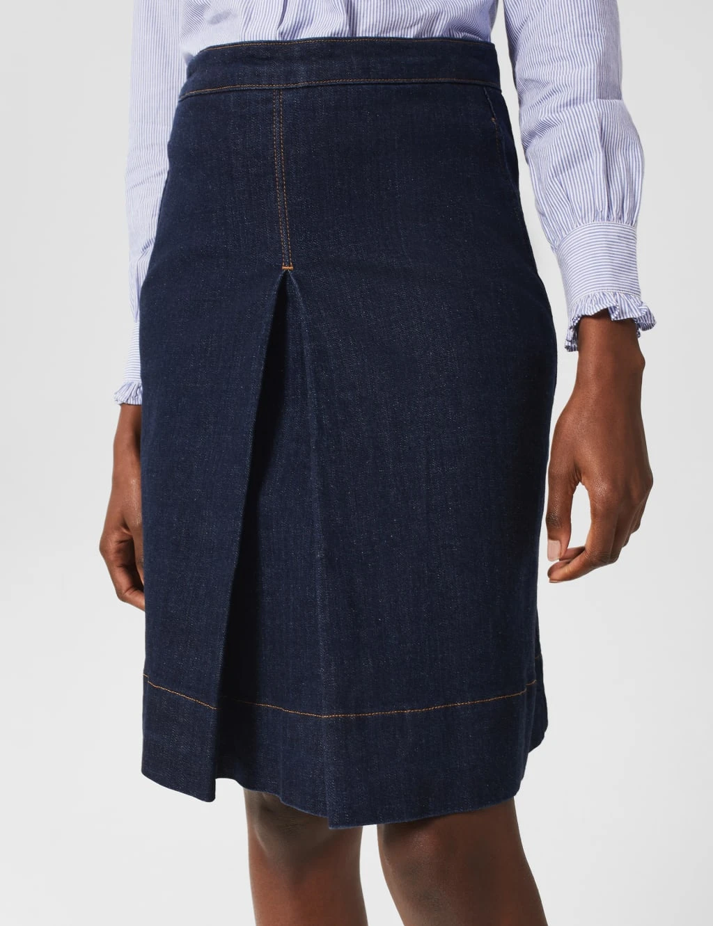 Denim Pleated Knee Length Skirt 3 Denim Pleated Knee Length Skirt - Image 3