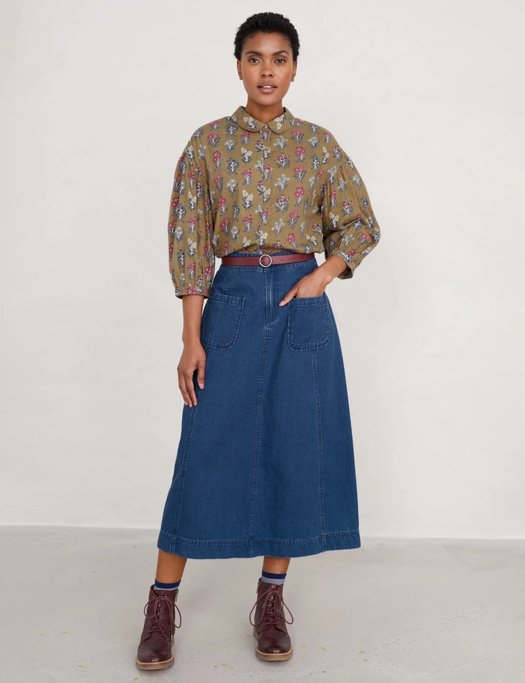 Denim Midi A-Line Skirt 1 Denim Midi A-Line Skirt