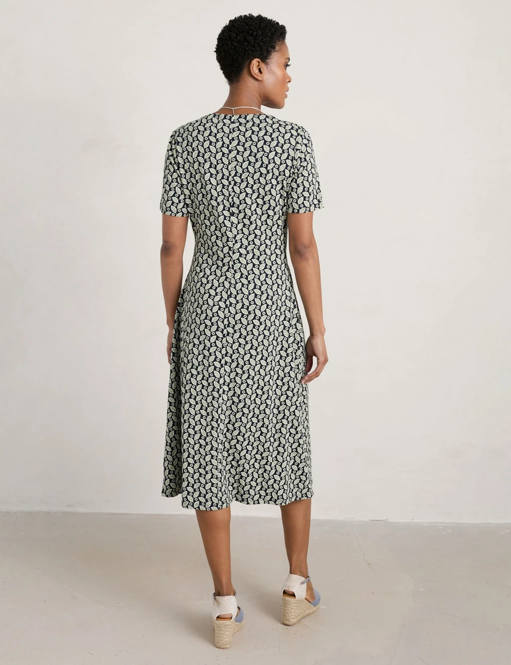 Cotton Rich Floral V-Neck Midi Waisted Dress 4 Cotton Rich Floral V-Neck Midi Waisted Dress - Image 4