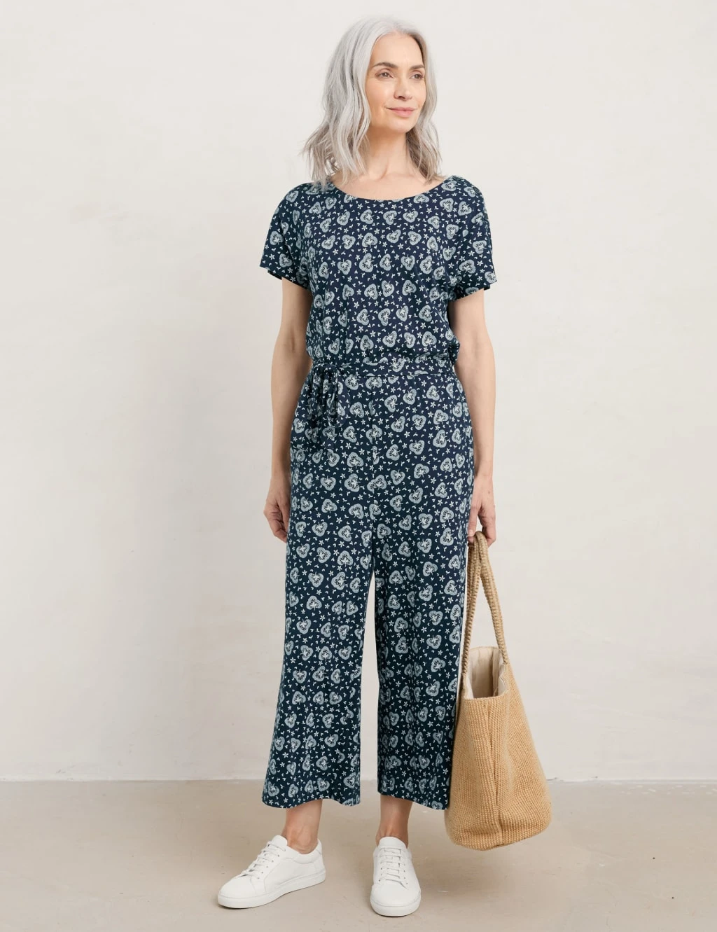 Cotton Rich Floral Cropped Wide Leg Jumpsuit 1 Cotton Rich Floral Cropped Wide Leg Jumpsuit