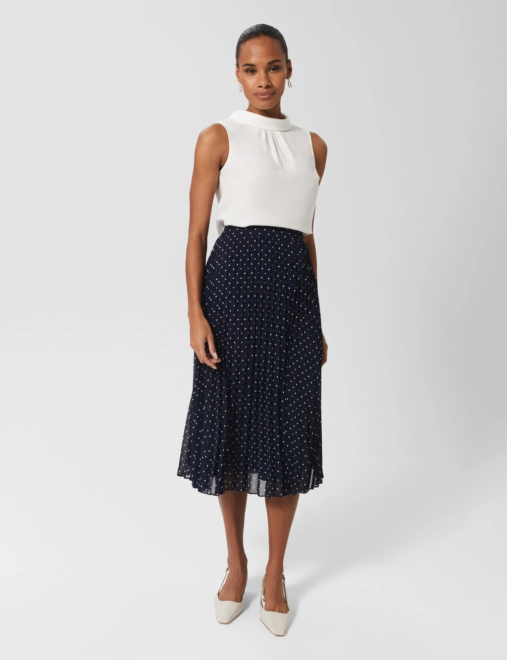 Polka Dot Pleated Midi A-Line Skirt 1 Polka Dot Pleated Midi A-Line Skirt