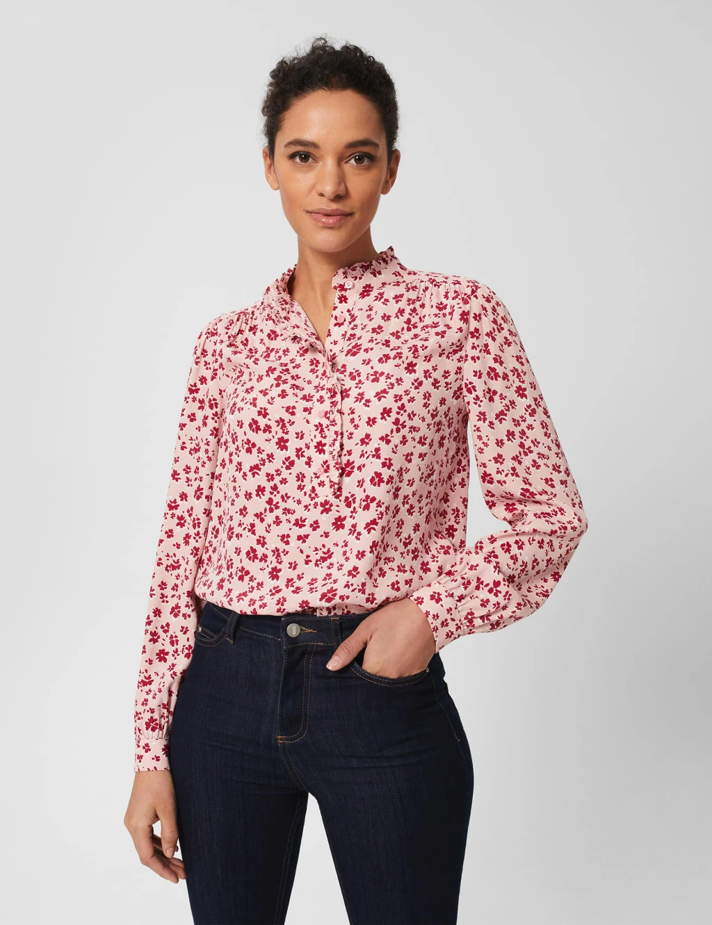 Floral Button Detail Ruffle Blouse 1 Floral Button Detail Ruffle Blouse