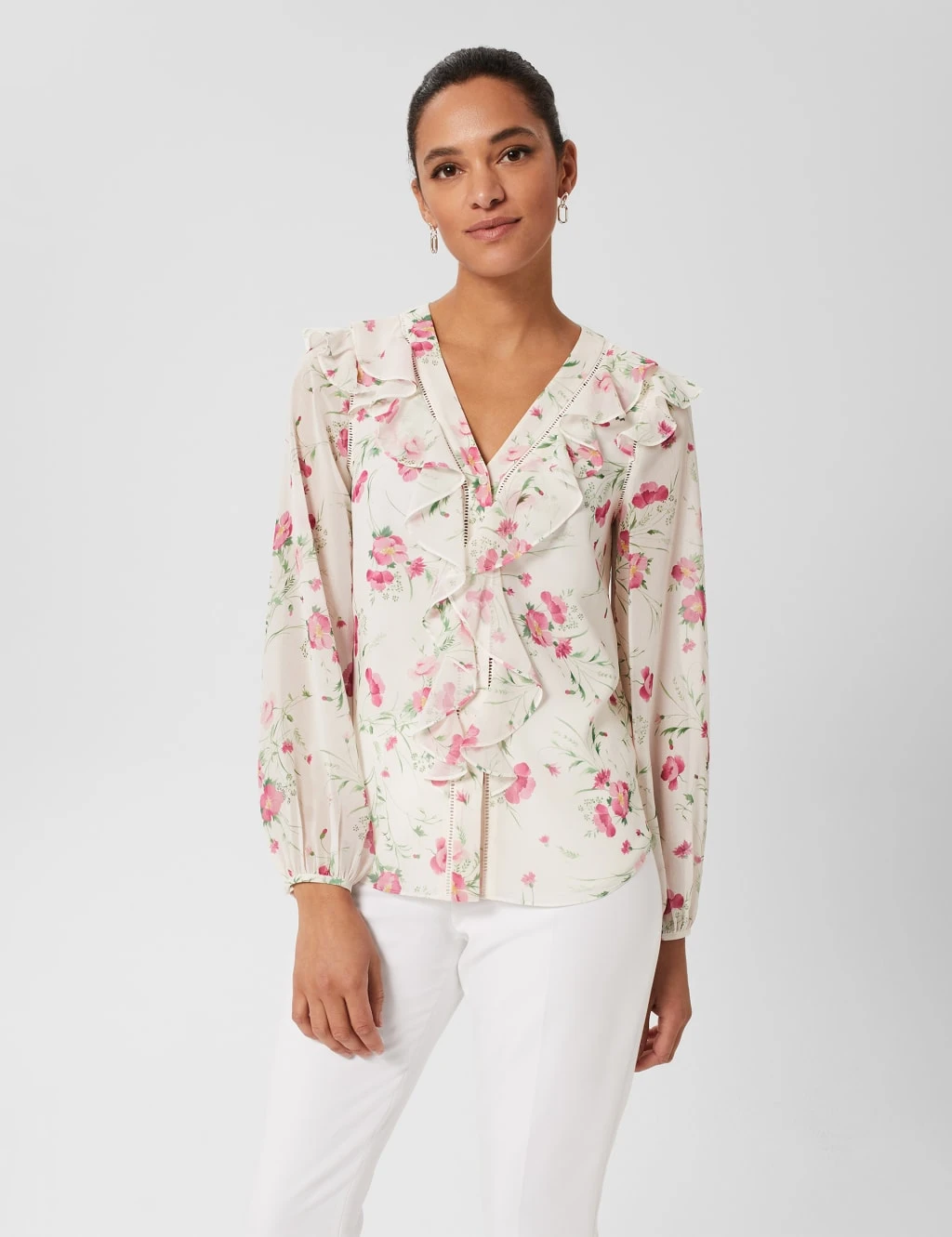 Floral V-Neck Ruffle Blouse 1 Floral V-Neck Ruffle Blouse