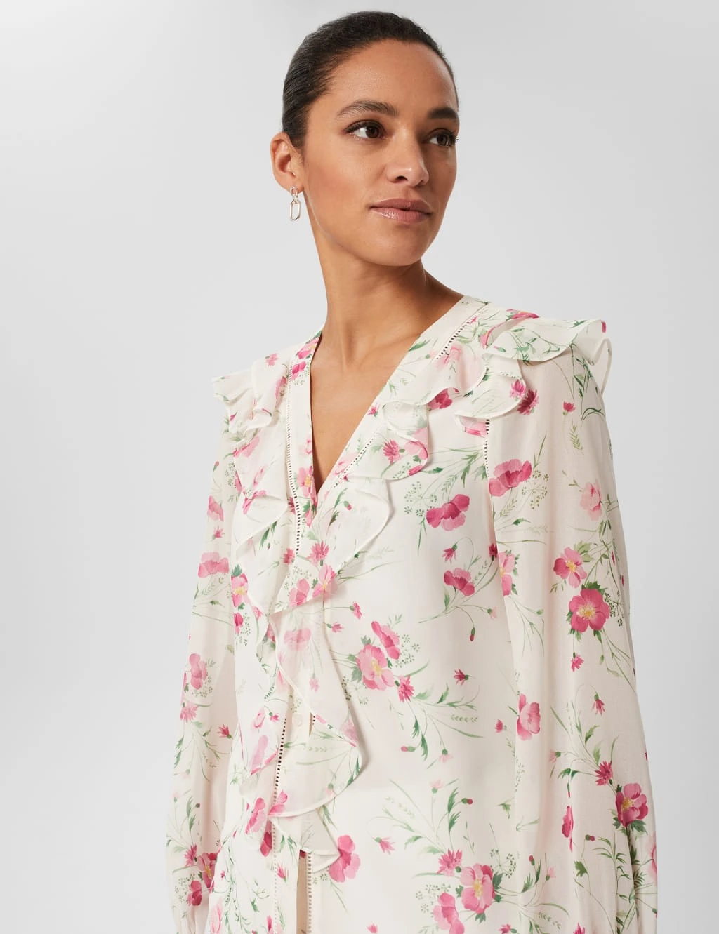 Floral V-Neck Ruffle Blouse 4 Floral V-Neck Ruffle Blouse - Image 4
