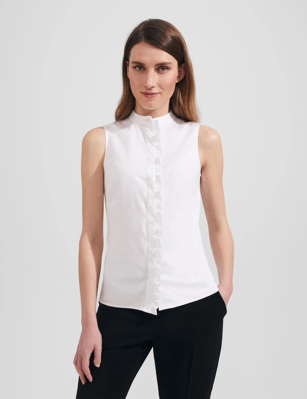 Cotton Rich High Neck Frill Detail Shirt 1 Cotton Rich High Neck Frill Detail Shirt