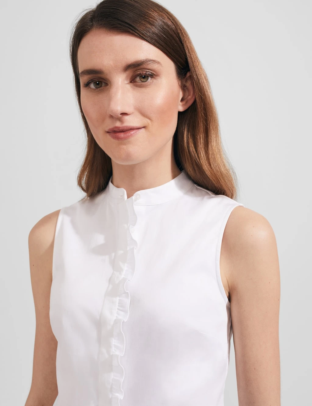 Cotton Rich High Neck Frill Detail Shirt 4 Cotton Rich High Neck Frill Detail Shirt - Image 4