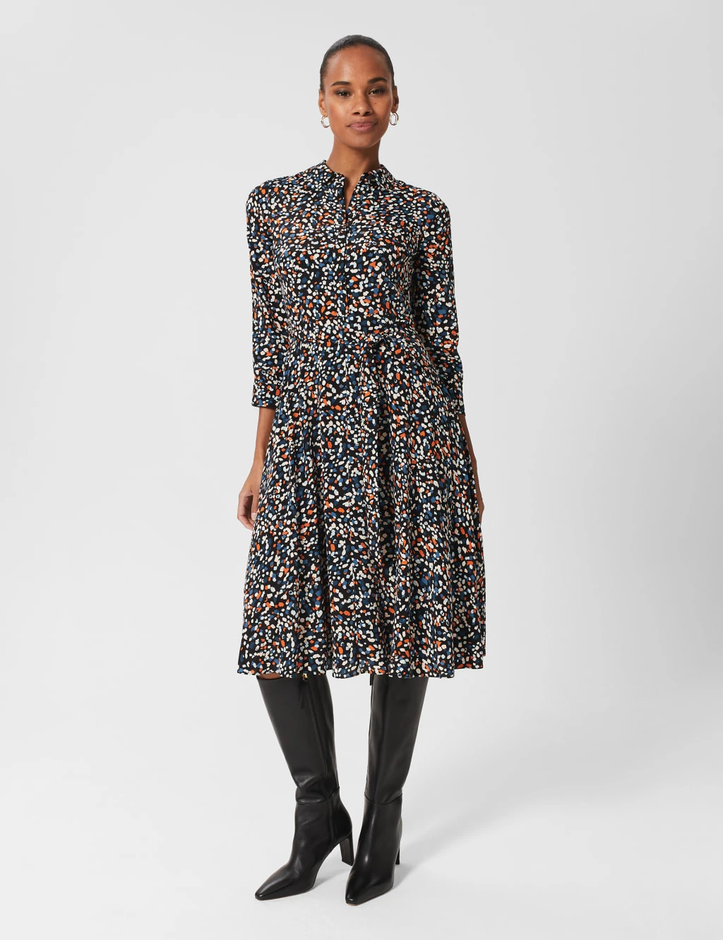 Printed Tie Waist Knee Length Shirt Dress 1 Printed Tie Waist Knee Length Shirt Dress