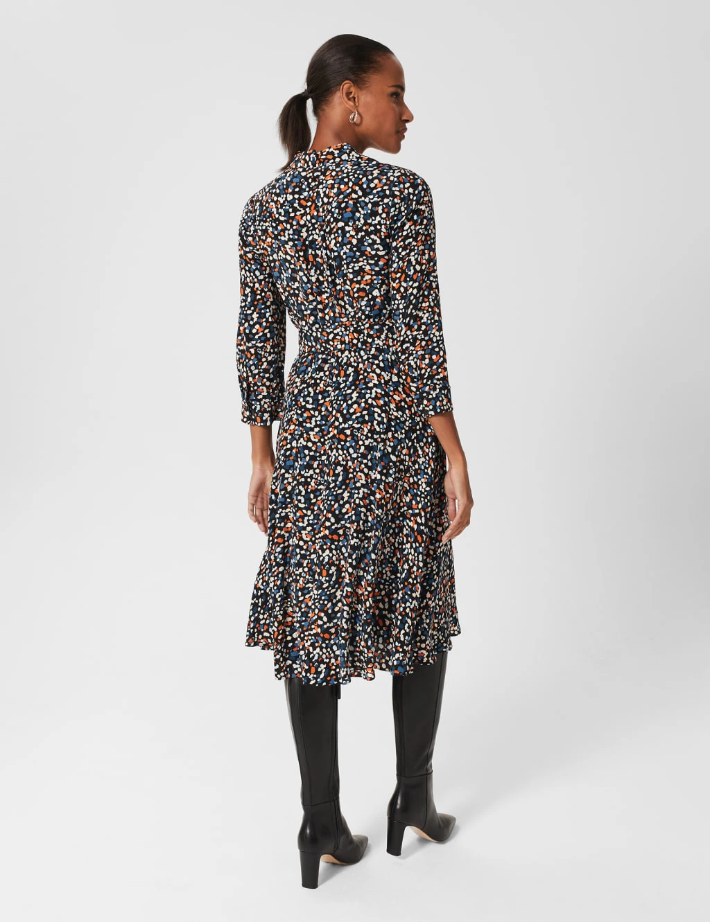 Printed Tie Waist Knee Length Shirt Dress 4 Printed Tie Waist Knee Length Shirt Dress - Image 4