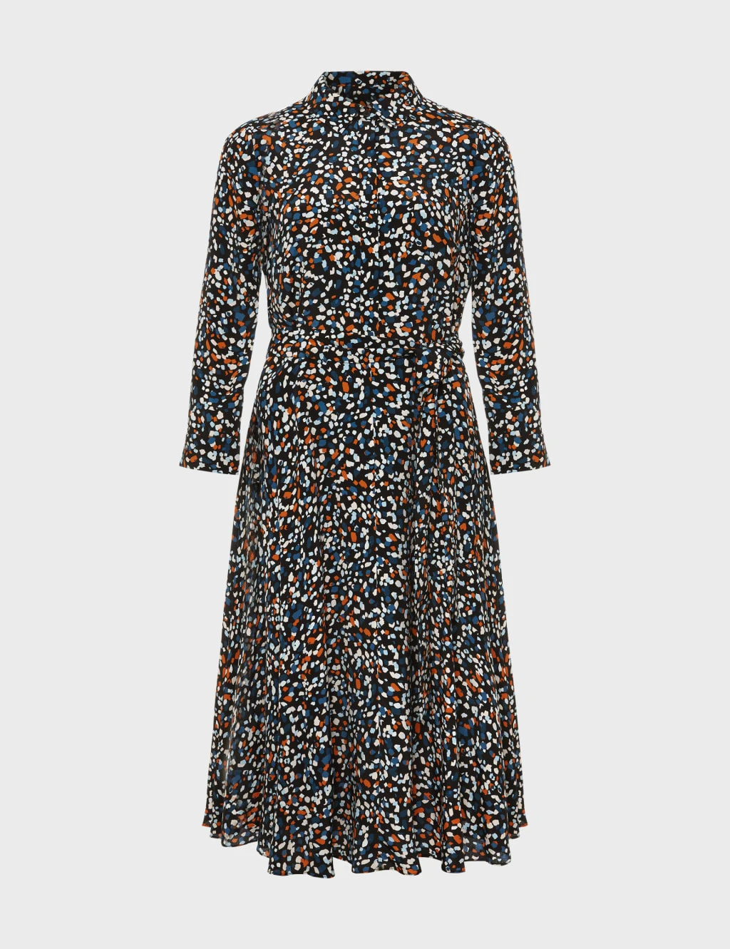 Printed Tie Waist Knee Length Shirt Dress 2 Printed Tie Waist Knee Length Shirt Dress - Image 2