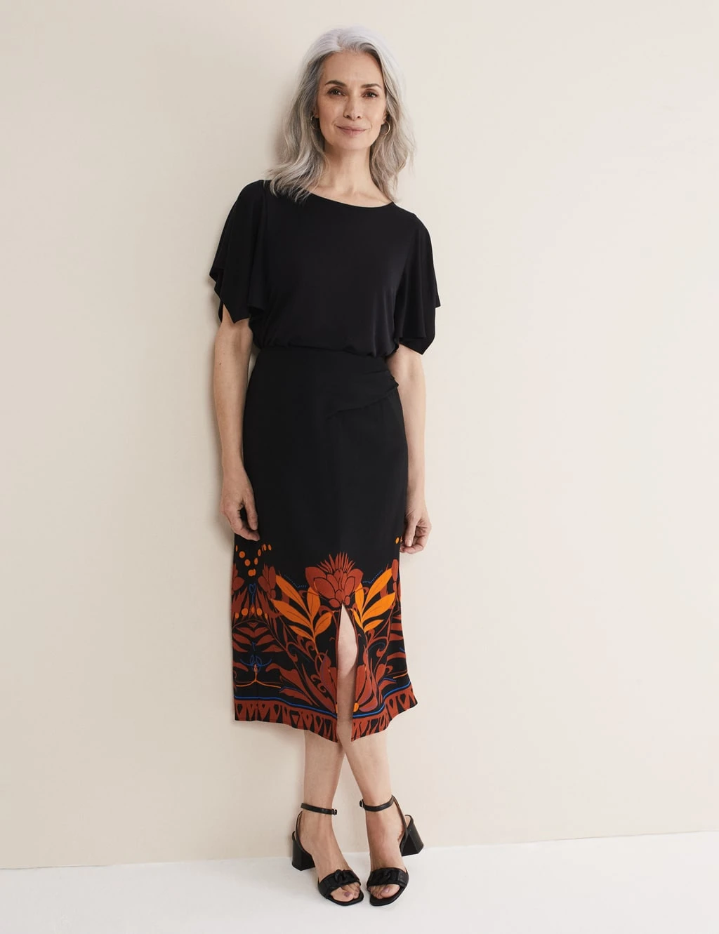 Printed Split Front Midi Pencil Skirt 1 Printed Split Front Midi Pencil Skirt