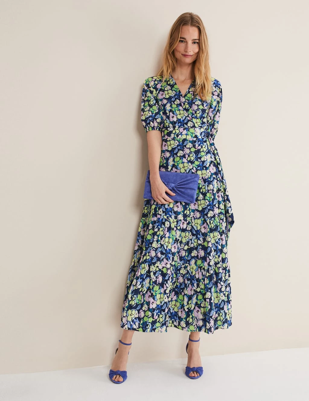 Floral V-Neck Tie Waist Maxi Wrap Dress 1 Floral V-Neck Tie Waist Maxi Wrap Dress