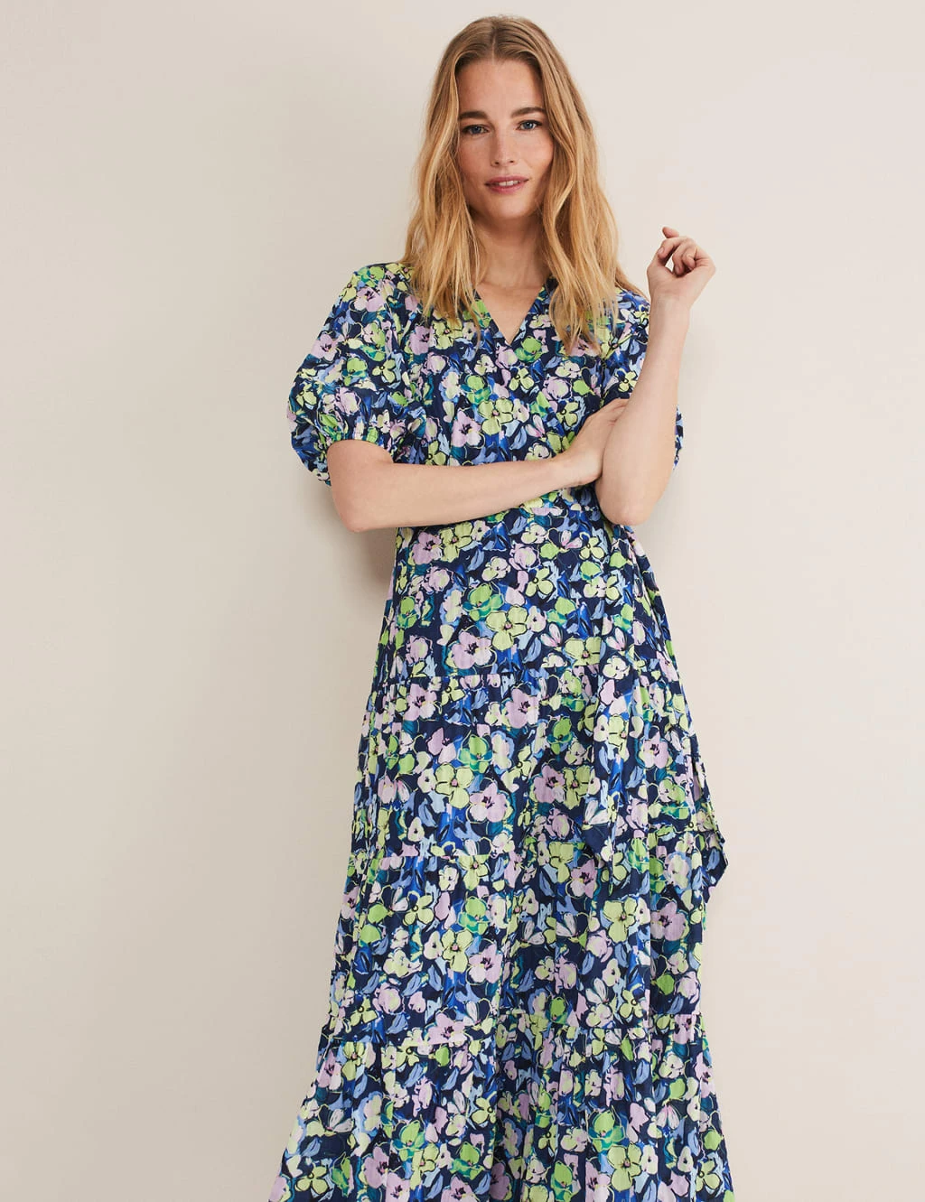 Floral V-Neck Tie Waist Maxi Wrap Dress 5 Floral V-Neck Tie Waist Maxi Wrap Dress - Image 5