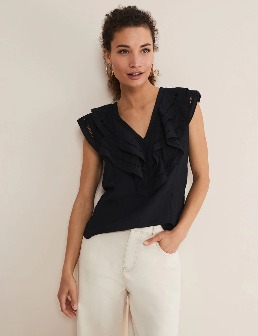 Linen Rich V-Neck Ruffle Blouse 1 Linen Rich V-Neck Ruffle Blouse