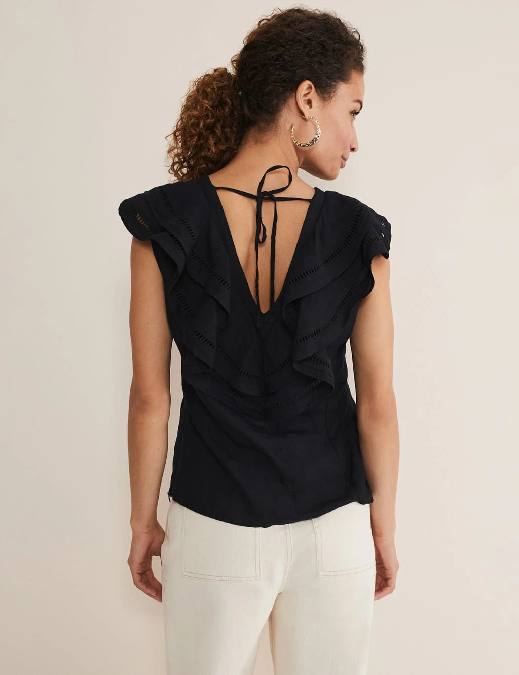 Linen Rich V-Neck Ruffle Blouse 3 Linen Rich V-Neck Ruffle Blouse - Image 3