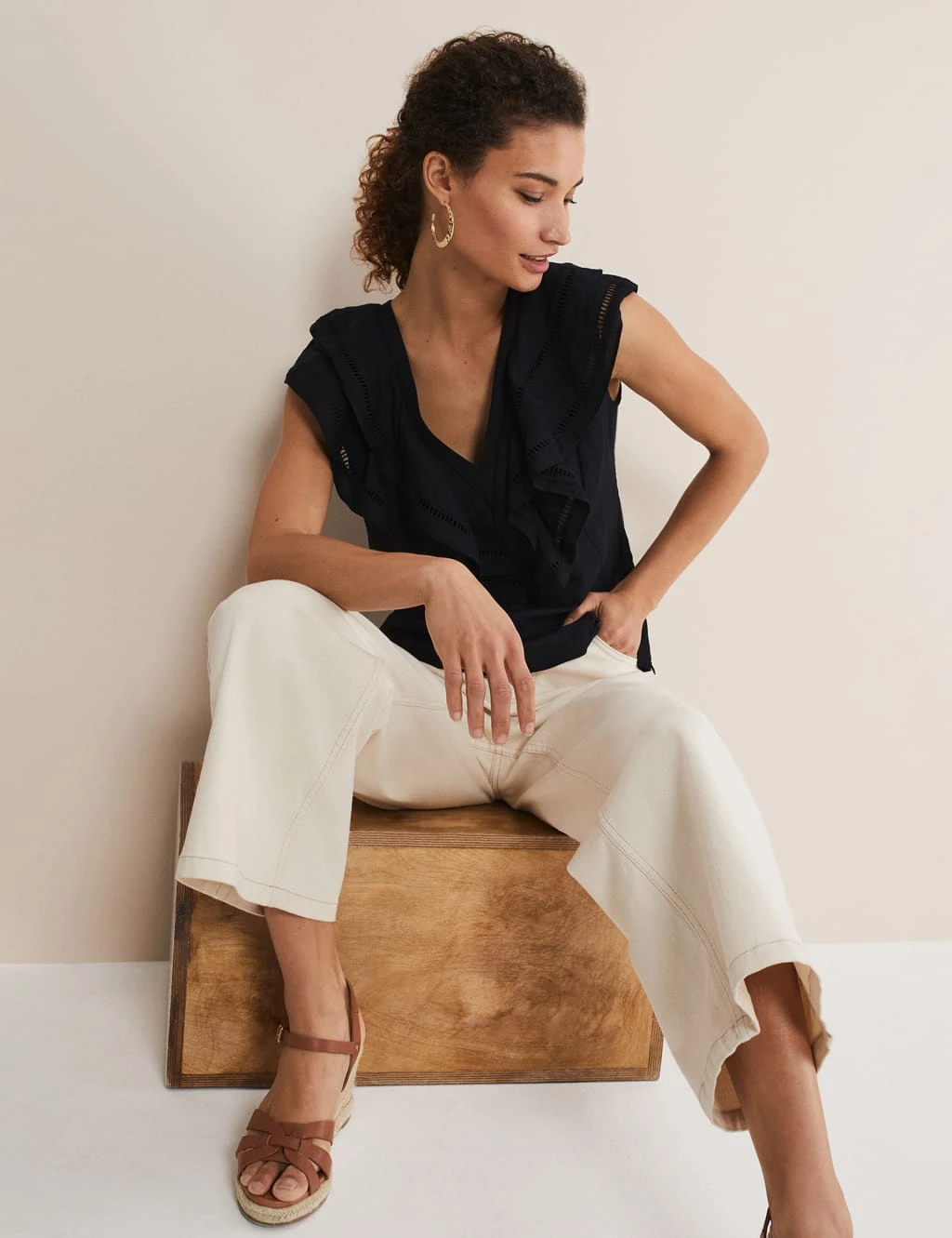 Linen Rich V-Neck Ruffle Blouse 4 Linen Rich V-Neck Ruffle Blouse - Image 4