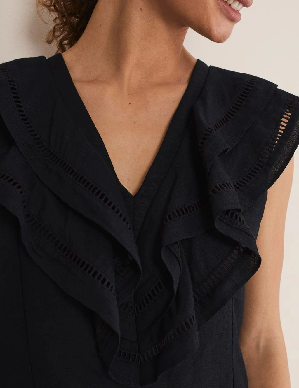 Linen Rich V-Neck Ruffle Blouse 5 Linen Rich V-Neck Ruffle Blouse - Image 5