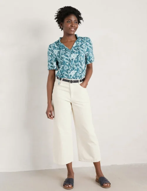 Cotton Blend Floral Frill Detail Top