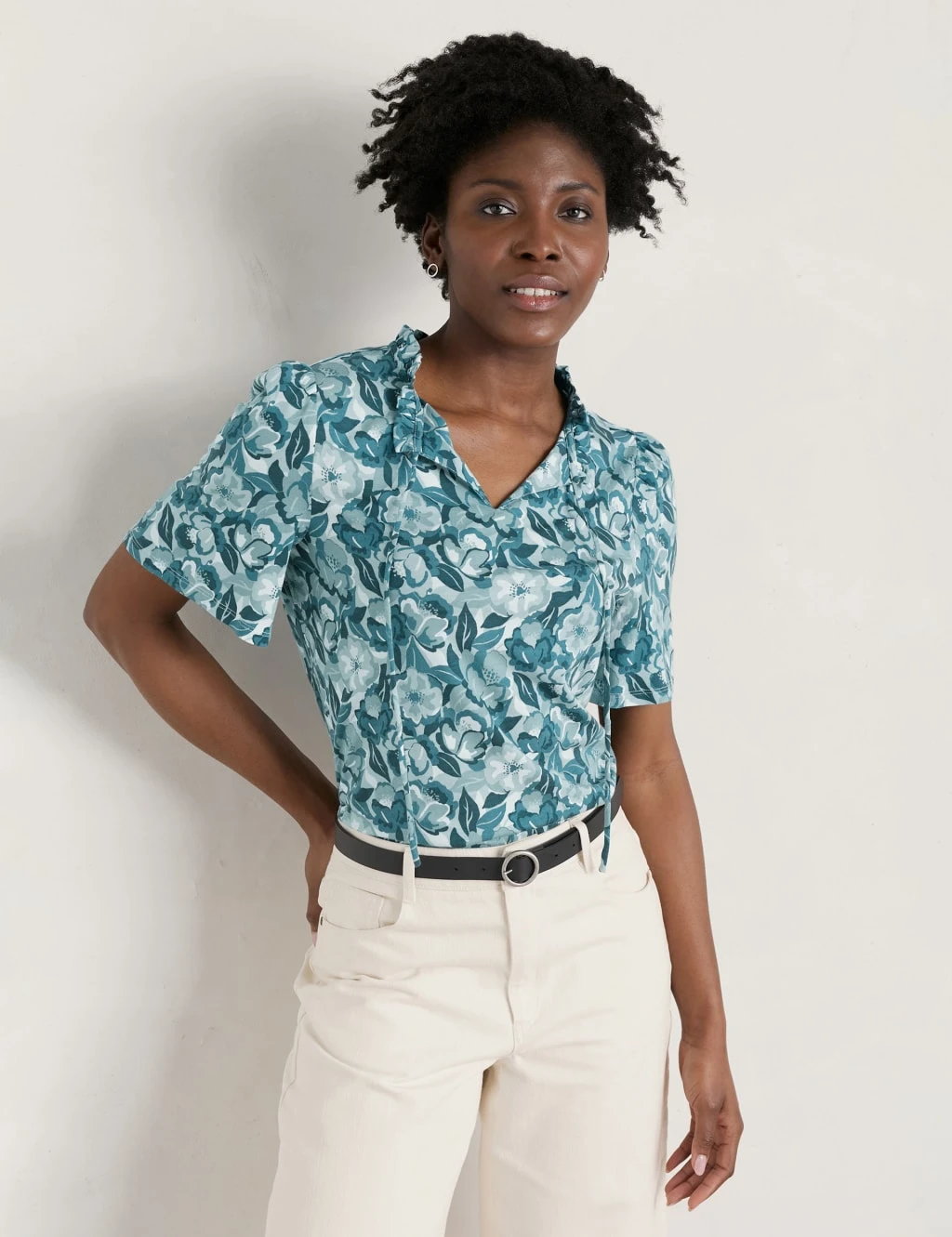 Cotton Blend Floral Frill Detail Top 3 Cotton Blend Floral Frill Detail Top - Image 3