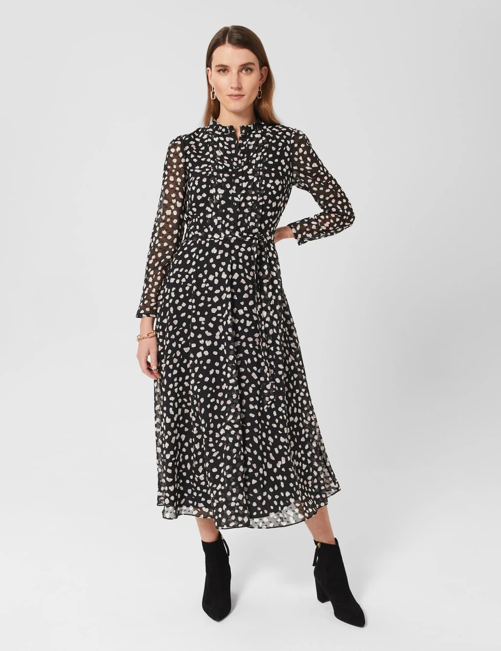 Printed High Neck Midi Waisted Dress 1 Printed High Neck Midi Waisted Dress